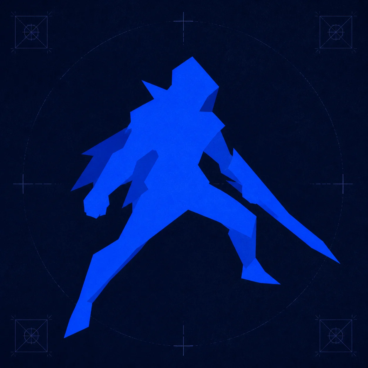 Abstract blue low-poly silhouette study